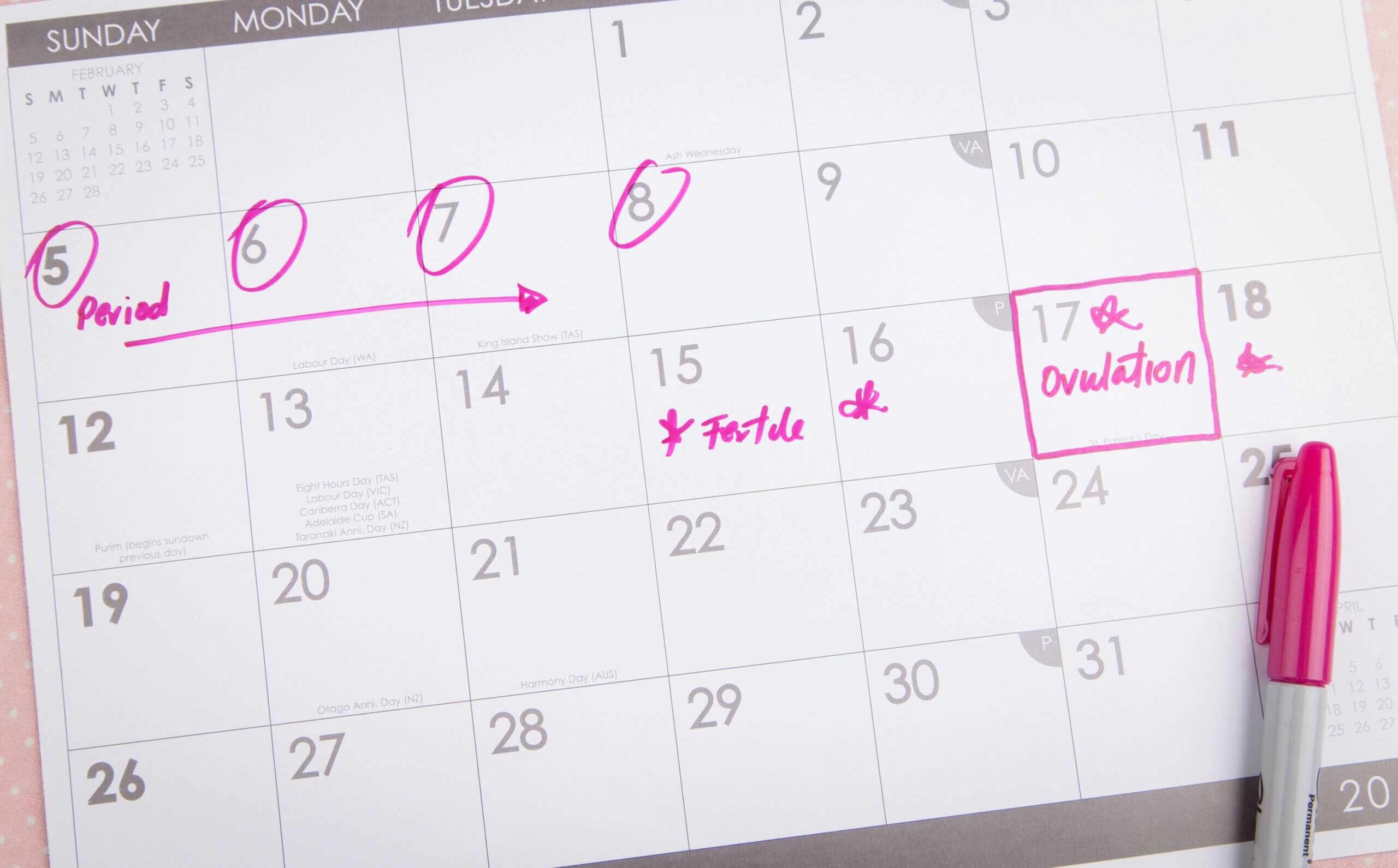 Tracking periods and ovulation on a calendar